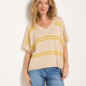 Chic Beige and Yellow V-Neck Sweater